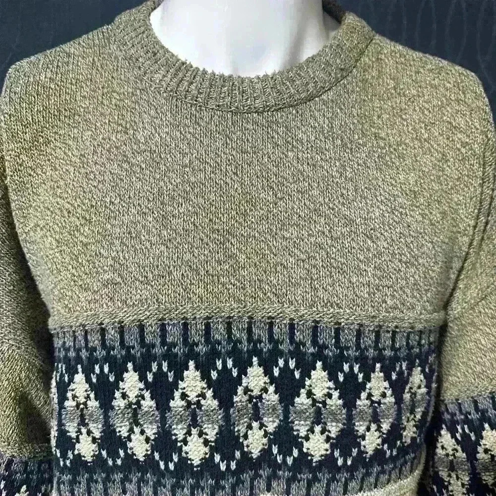 Vintage Fieldmaster Mens XL Oatmeal Blue Ribbed Sweater Cotton Blend